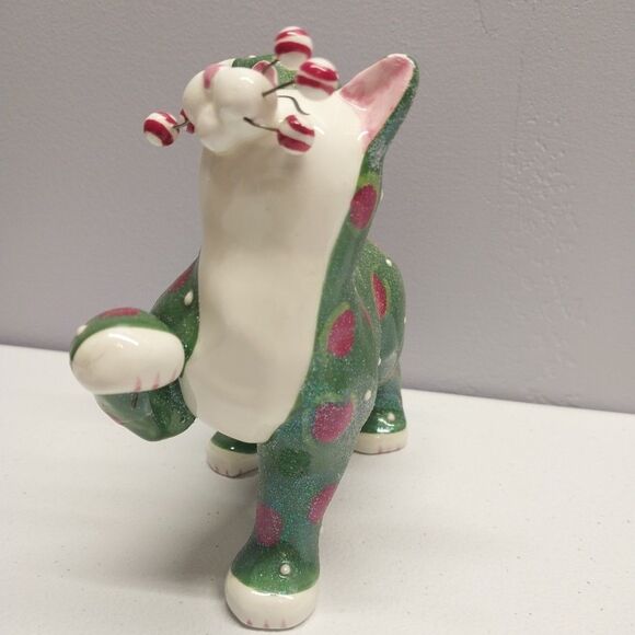Amy Lacombe 2002 WhimsiClay Ceramic Cat Figurine Willitts Design Green Polka Dot - Picture 5 of 16